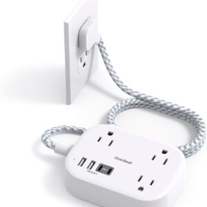 Cruise Essentials 2026,One Beat Travel Power Strip with USB C,Flat Plug Extension Cord with 3 Outlets 4 USB Ports(2 USB C),6 ft Desk Wall Outlet Extender,Non Surge Protector for Cruise,Dorm Room,ETL