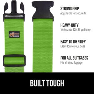 GORILLA GRIP Heavy Duty Adjustable Luggage Straps for Suitcases, Easy to Identify Travel Belt Connector Holds Suitcase Together, Extends Life of Bag, Strap Connects Two Bags, Accessories 2 Pack Green
