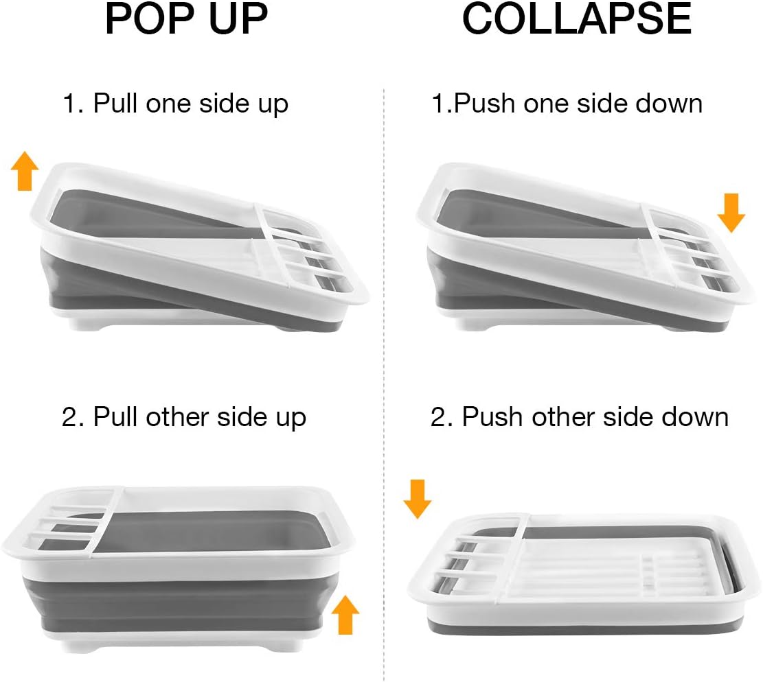 THANSTAR Collapsible Dish Drying Rack Portable Dinnerware Drainer Organizer for Kitchen RV Campers Travel Trailer Space Saving Kitchen Storage Tray – Image 6