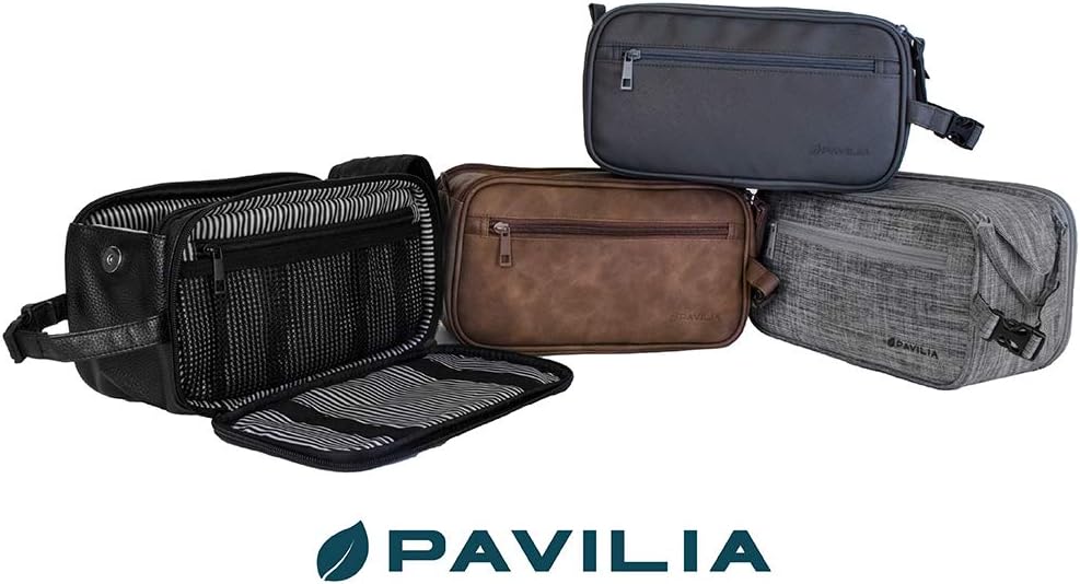 PAVILIA Toiletry Bag for Men, Travel Essentials Shaving Dopp Kit, Mens Travel Bag Toiletries Organizer Case for Grooming, PU Leather Water Resistant Cosmetic Bag Pouch (Dark Brown) – Image 7