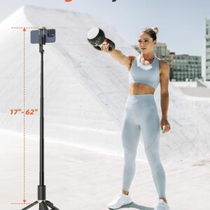 Alternative view of Vimose Phone Tripod & Selfie Stick with Remote, Portable, Lightweight for Video Recording Vlog, Extendable Travel Tripod Stand Compatible with iPhone Android, Black, 62"