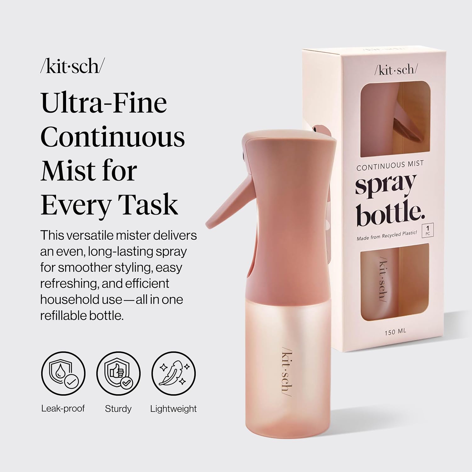 Kitsch Continuous Spray Bottle for Hair – Fine Mist Water Mister & Water Spray Bottle – Recycled Hair Spray Bottle – Spray Bottles for Cleaning, Styling, Plants & More – Terracotta, 150ml – Image 2
