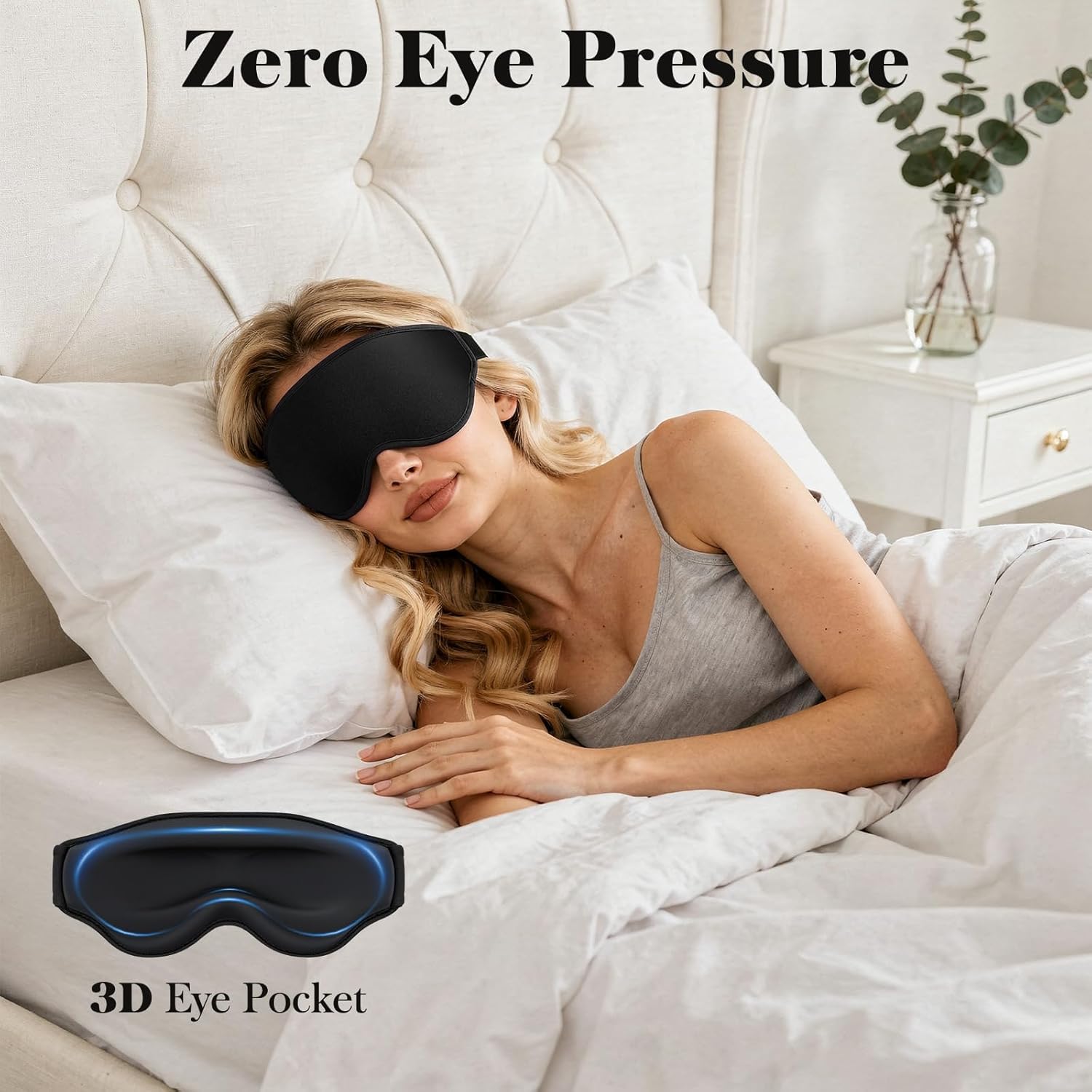 Fygrip 3D Eye Mask Sleep Mask for Men & Women, 100% Pressure-Free & Light Block-Out Eye Mask for Sleep with Easy Adjustable Strap, Night Eye Cover for Travel, Black – Image 3