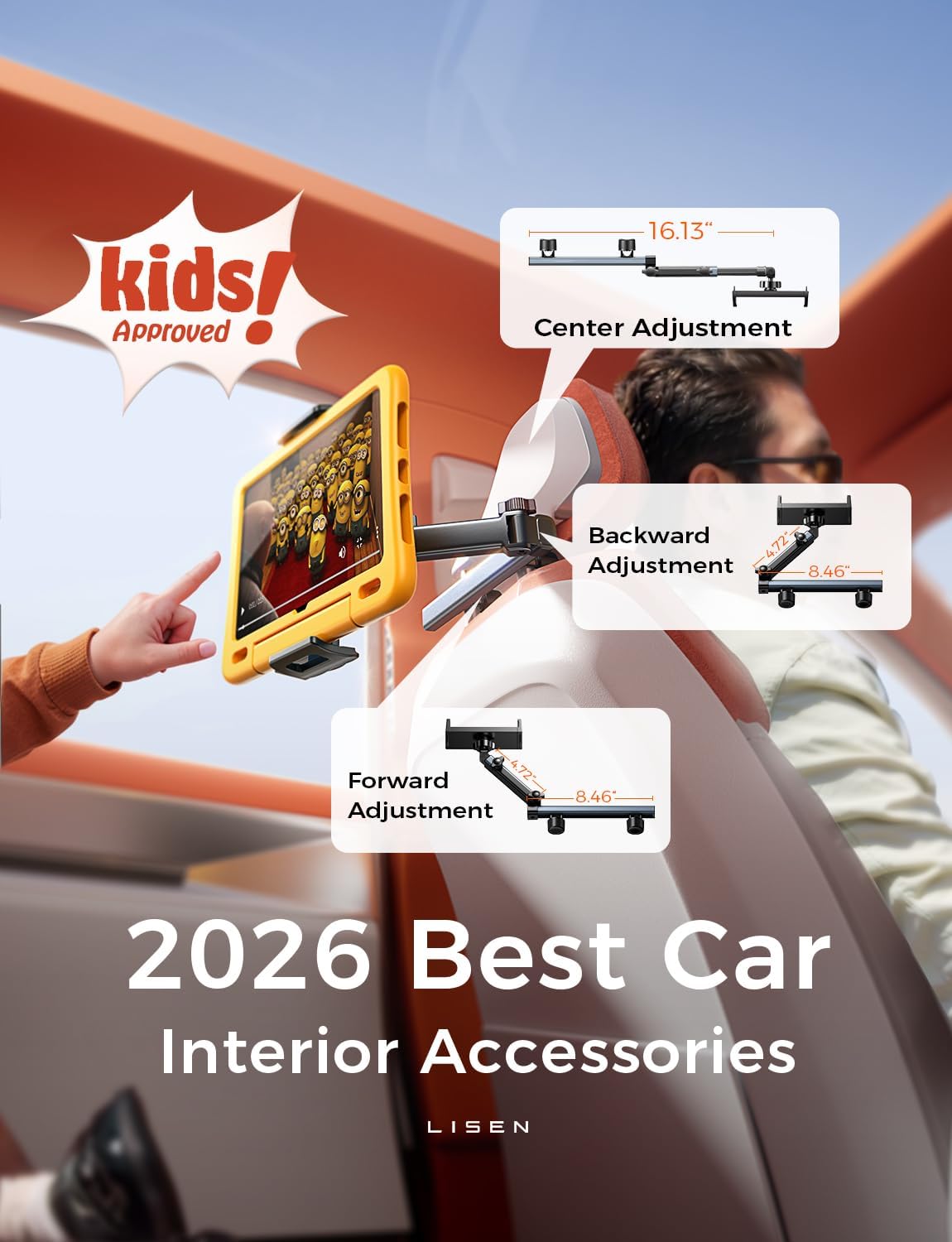 LISEN for iPad Holder Car Road Trip Essentials Travel Activities for Toddler Kids Gifts, Car Accessories for Women Moms Truck Interior 3in1 Tablet Holder for Back Seat Car Camping Headrest Organizer – Image 5