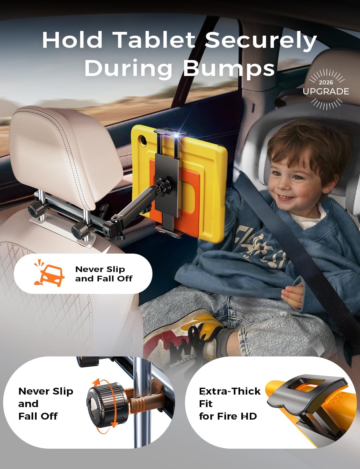 LISEN for iPad Holder Car Road Trip Essentials Travel Activities for Toddler Kids Gifts, Car Accessories for Women Moms Truck Interior 3in1 Tablet Holder for Back Seat Car Camping Headrest Organizer – Image 7