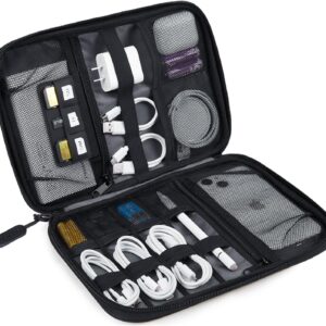 BAGSMART Large Electronics Travel Organizer Case, Tech Accessories Cord Storage Bag for Phone, Power Bank, SD Card, Cables, Black