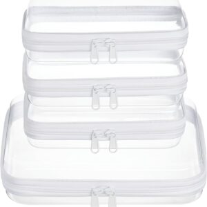 4 pcs Clear Zipper Pouches,Hard Shell Zipper Case, Toiletry Bag for Travel, CLear Diaper Bag, Toiletry Pouch, Travel Organizer, Cosmetic Bag,Toy Storage Bins (M+3S)