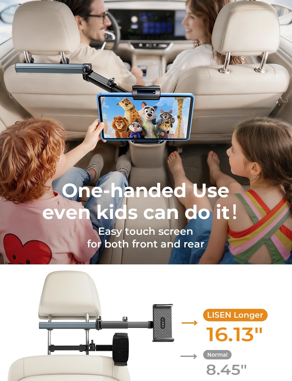 LISEN for iPad Holder Car Road Trip Essentials Travel Activities for Toddler Kids Gifts, Car Accessories for Women Moms Truck Interior 3in1 Tablet Holder for Back Seat Car Camping Headrest Organizer – Image 4