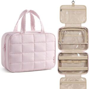 BAGSMART Travel Toiletry Bag for Womne, Hanging Travel Bag for Toiletries, Puffy Makeup Cosmetic Bag Organizer, Carry-on Travel Accessories Essentials, Pink