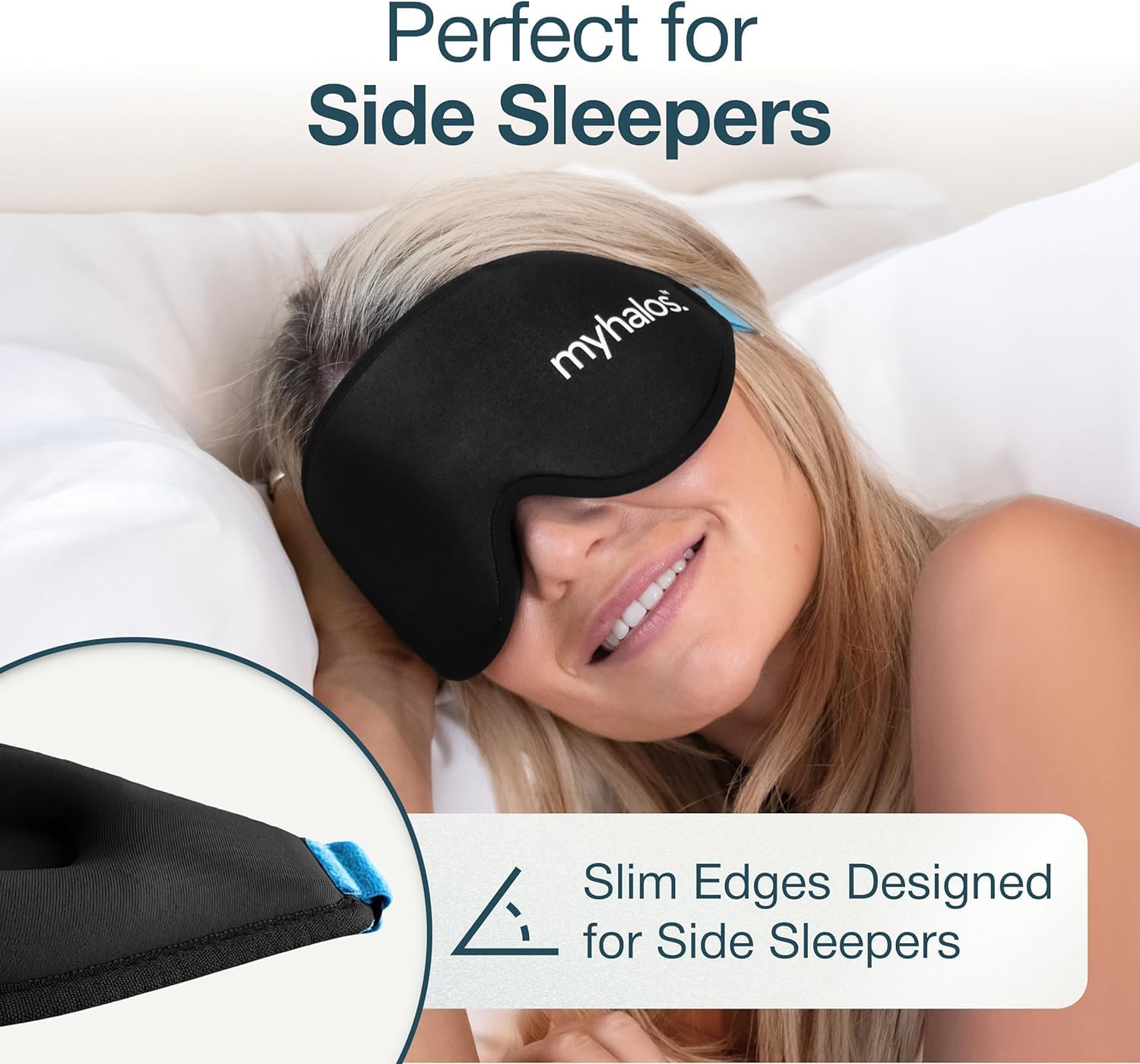 MyHalos® Sleep Mask – 3D Blackout Eye Mask for Women & Men, Side Sleepers, Zero Pressure Memory Foam Eyelash Friendly, Breathable,Award-Winning Sleep Aid for Travel (Black, 1 Count (Pack of 1) – Image 3