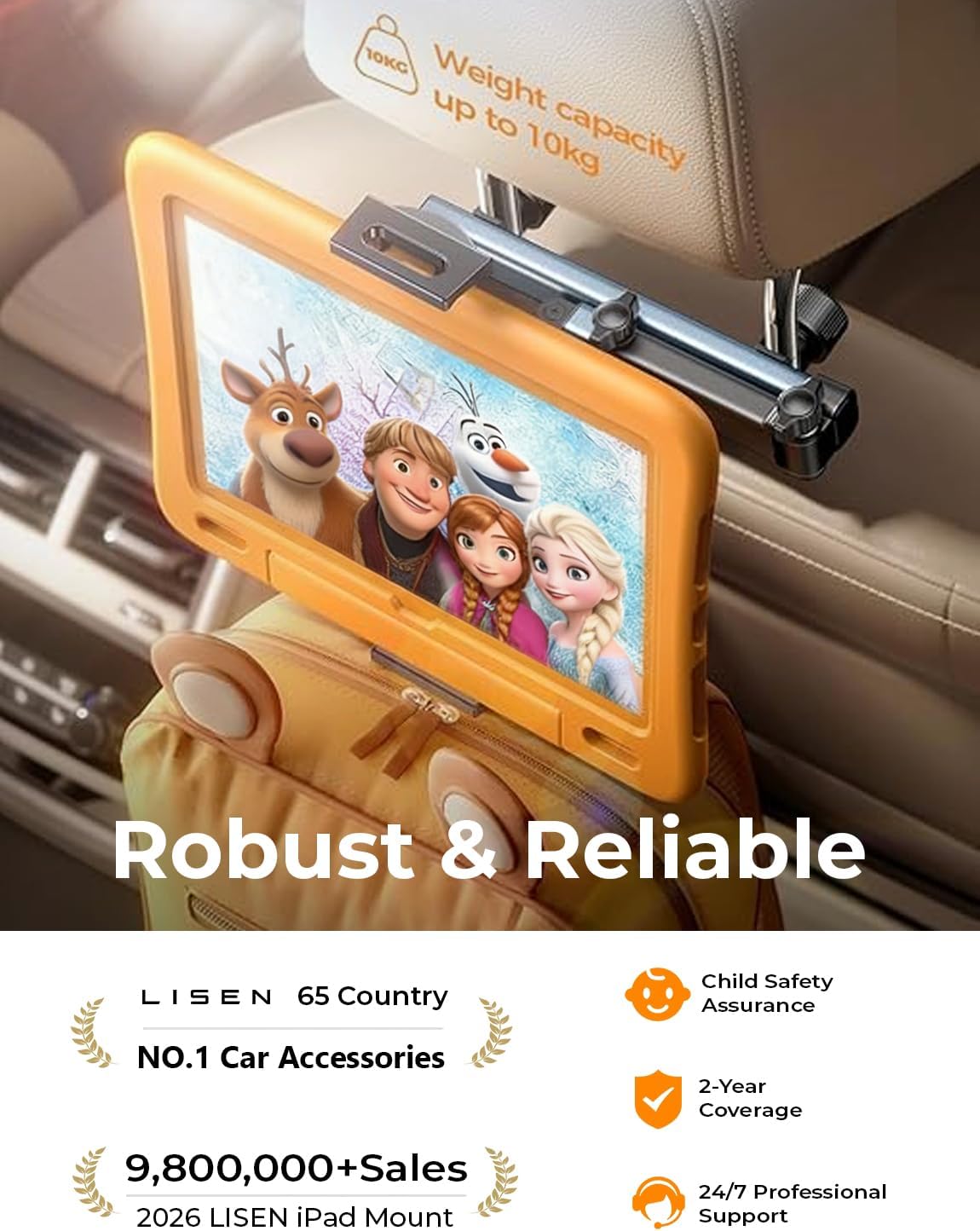 LISEN for iPad Holder Car Road Trip Essentials Travel Activities for Toddler Kids Gifts, Car Accessories for Women Moms Truck Interior 3in1 Tablet Holder for Back Seat Car Camping Headrest Organizer – Image 3