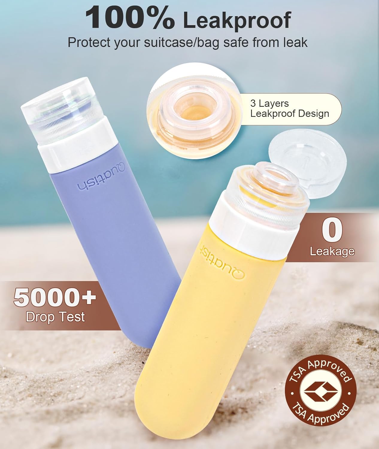 Quatish Travel Bottles for Toiletries 6 Pack, Original Patented Leakproof 3 oz Tsa Approved Travel Size Containers, BPA Free Silicone Shampoo and Conditioner Bottles, Camping Essentials – Image 3