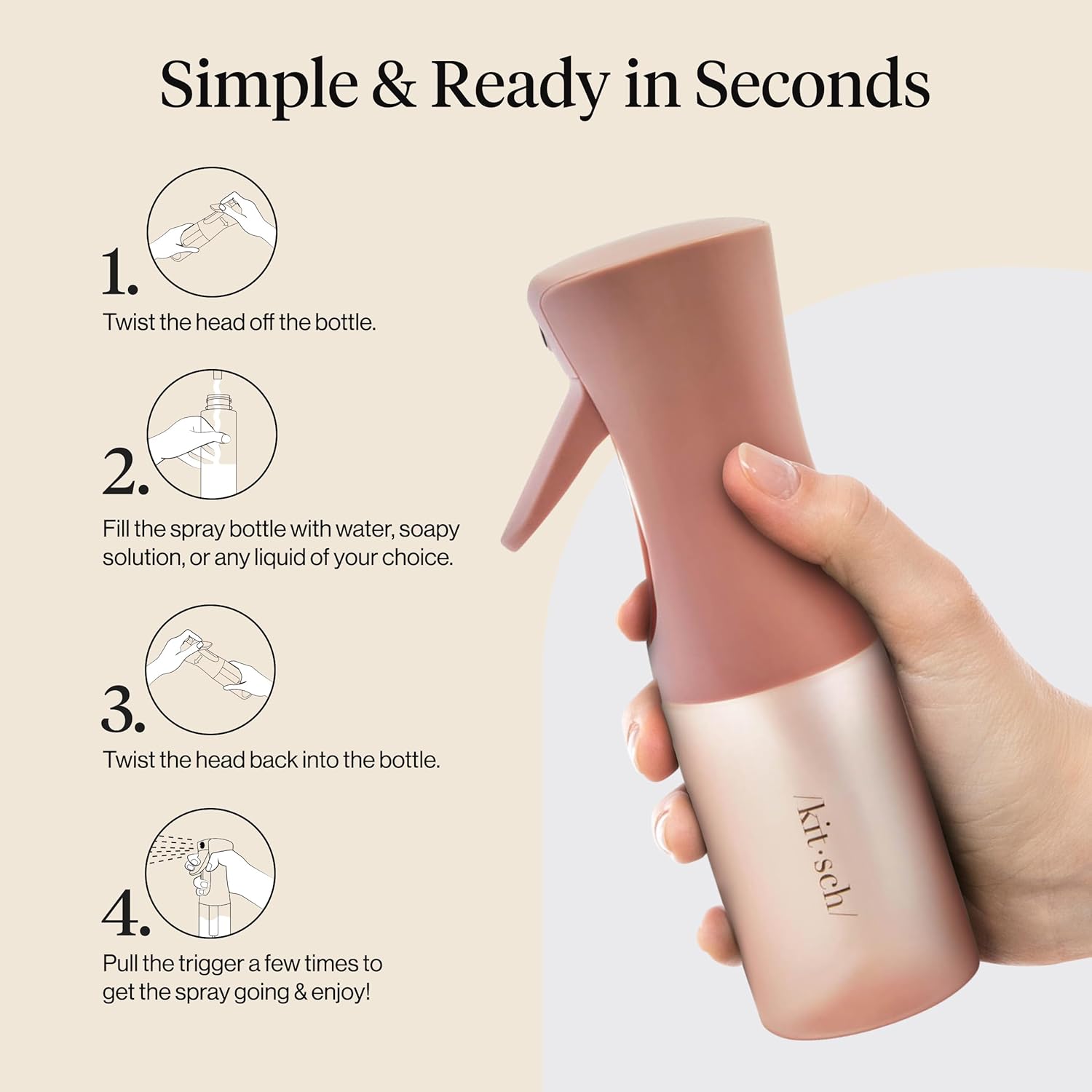 Kitsch Continuous Spray Bottle for Hair – Fine Mist Water Mister & Water Spray Bottle – Recycled Hair Spray Bottle – Spray Bottles for Cleaning, Styling, Plants & More – Terracotta, 150ml – Image 7