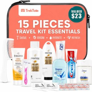 15 Piece Set Women’s Travel & Hygiene Kit with Clear Toiletry Bag, Personal Care Essentials, Single Kit or Bulk Case Packs, TSA Approved Toiletry Kit for Travel, Vacation, Everyday Essentials