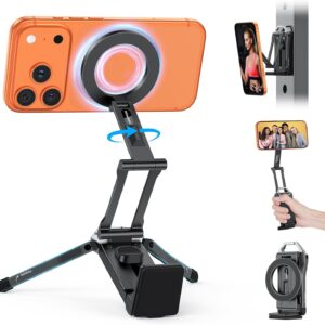 OMOTON TP02 360°Rotating for MagSafe Tripod, Aluminum Magnetic Phone Tripod for iPhone 17/16/15 Pro Max Air Women Men, Foldable Cell Phone Stand Fits Vlog, Gym, Travel Accessories Gift for Fathers Day