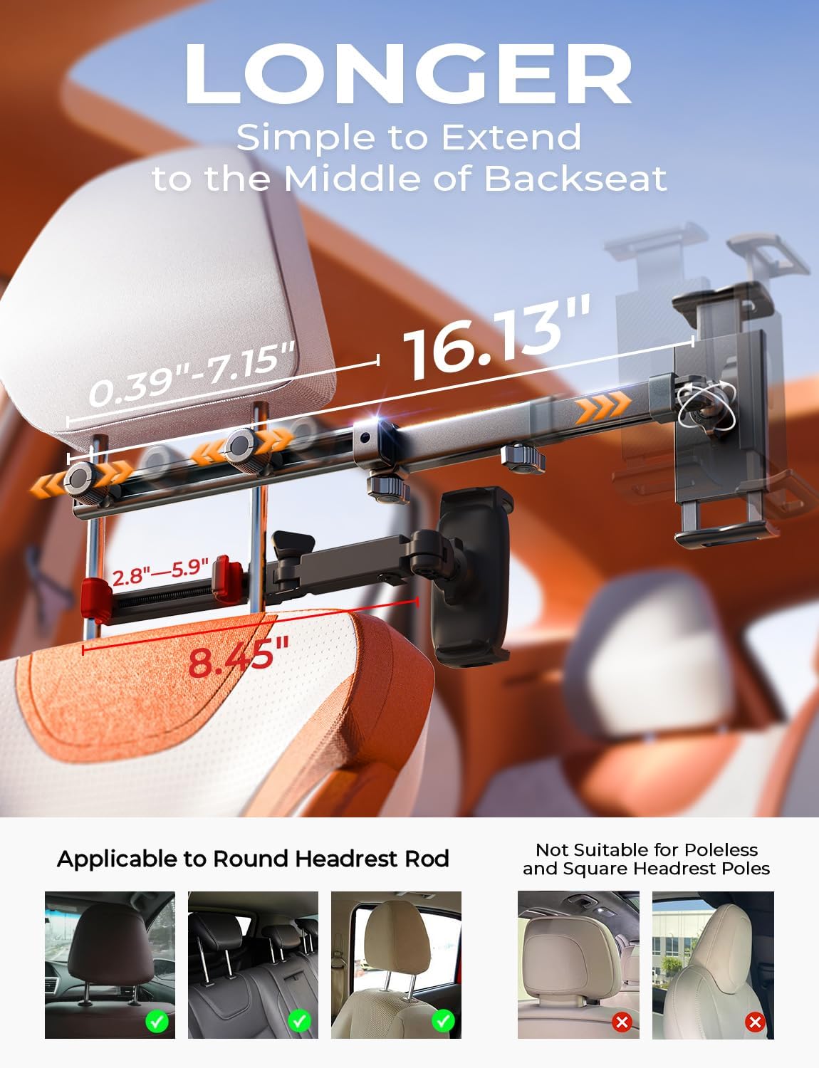 LISEN for iPad Holder Car Road Trip Essentials Travel Activities for Toddler Kids Gifts, Car Accessories for Women Moms Truck Interior 3in1 Tablet Holder for Back Seat Car Camping Headrest Organizer – Image 8
