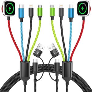 Travel Essentials 2026 4-in-2 Multi Charging Cable with iWatch Charger [2Pack 5FT], Nylon Charging Cords, USB C USB A Phone Charger for Multiple Devices, Cruise Essentials Car Accessories