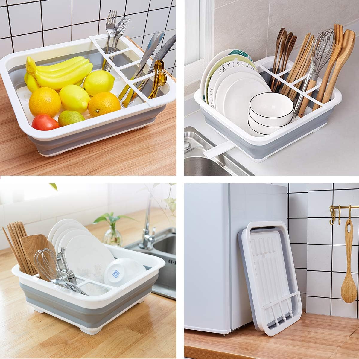 THANSTAR Collapsible Dish Drying Rack Portable Dinnerware Drainer Organizer for Kitchen RV Campers Travel Trailer Space Saving Kitchen Storage Tray – Image 2
