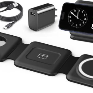 Magnetic Wireless Charger for iPhone: Fodable 3 in 1 Charging Station for Multiple Apple Devices - Travel Charging Pad Dock for Apple Watch iPhone 17 16 15 14 13 12 Pro Max Plus & Airpod