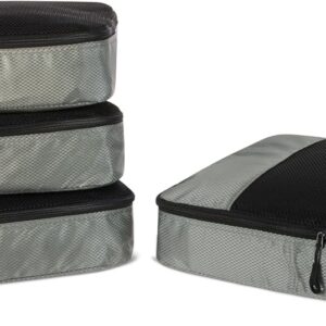 Amazon Essentials 4-Piece Packing Cubes Travel Accessories Set, Luggage Organizer, Suitcase Organizer with Double Zipper, Mesh Top, Space-Saving, Large, Gray (Previously Amazon Basics)