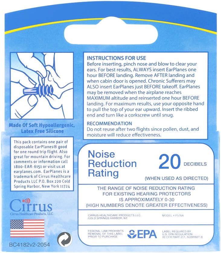 Original Adult EarPlanes by Cirrus Healthcare Earplugs Airplane Travel Ear Protection (1 Pair) – Image 2