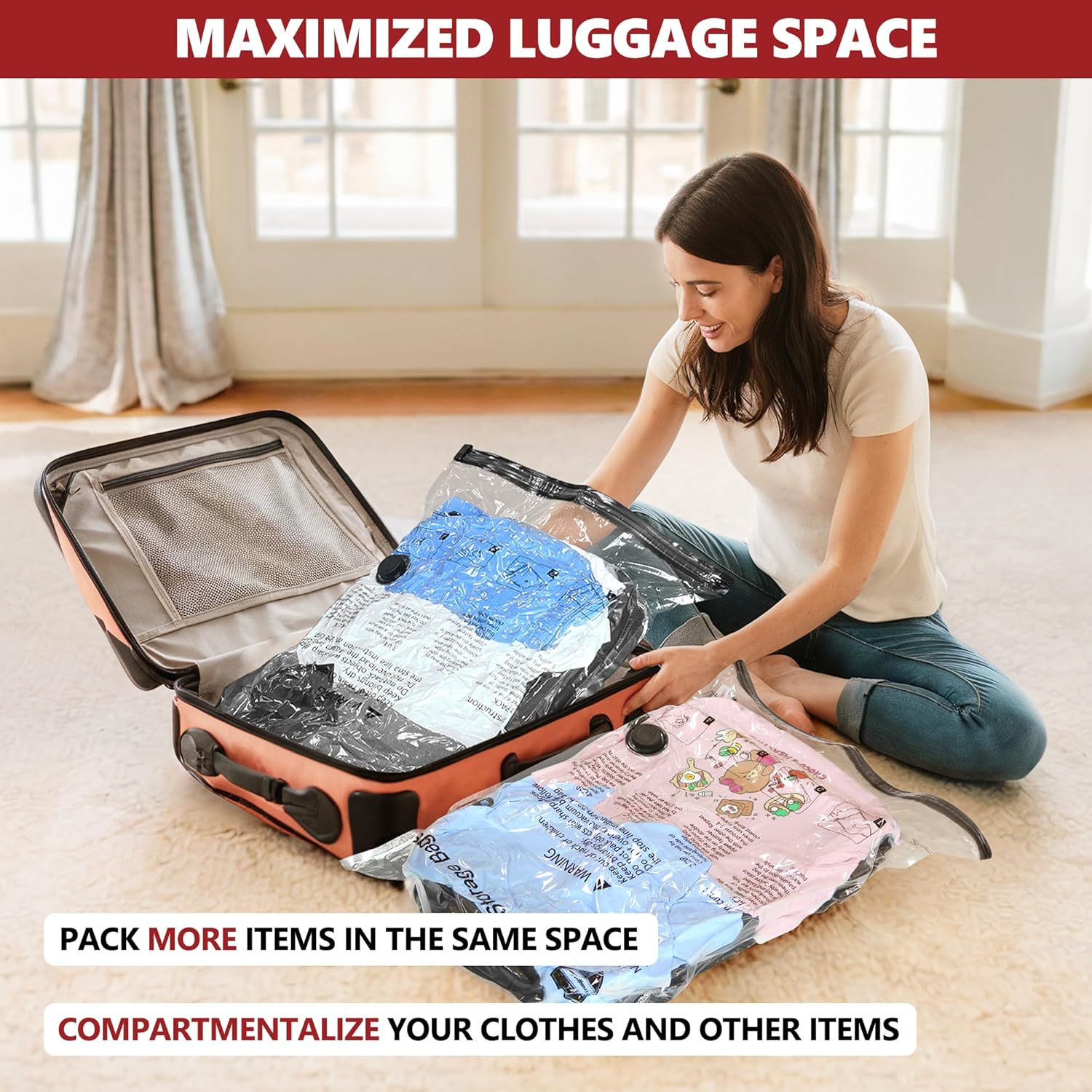 Vacuum Seal Bags for Clothing Travel and Home Storage, Travel Vacuum Bags with Electric Pump, Space Saver Compression Packing Cubes for Luggage Suitcase Bedding Blankets Clothes, 12 Combo – Image 5