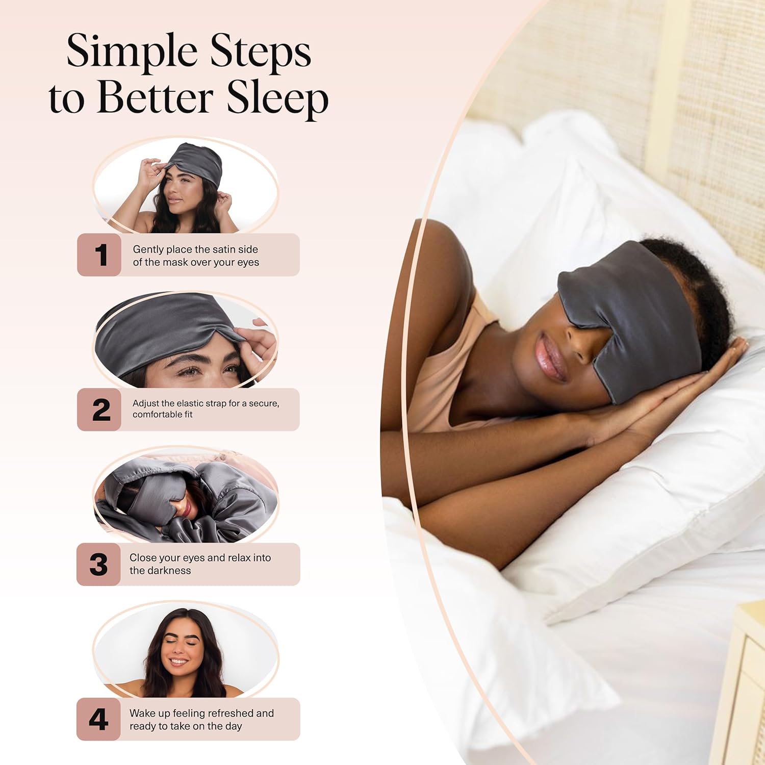Kitsch Satin Sleep Mask - Eye Masks for Sleep, Softer Than Silk Satin Sleeping Mask Blindfold and Sleep Masks for Women and Men, Eye Care Travel Essentials - Charcoal Black – Image 7