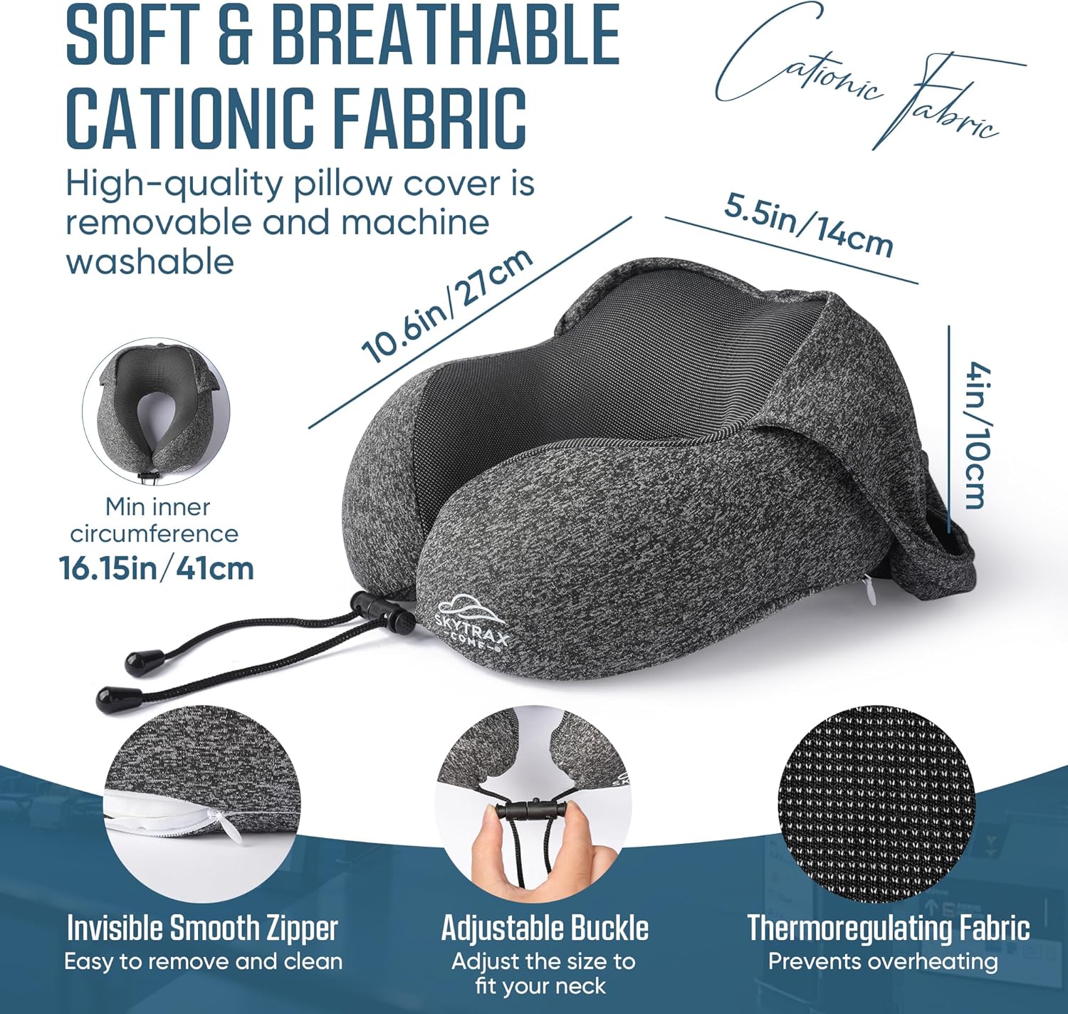 Travel Pillow with Extra Large Hood for Airplane Long Flights Privacy and Comfort Memory Foam with Skin-Friendly Cover for Road Trip Head&Neck Support for Plane Office Cars Sleeping & Rest (Grey) – Image 6