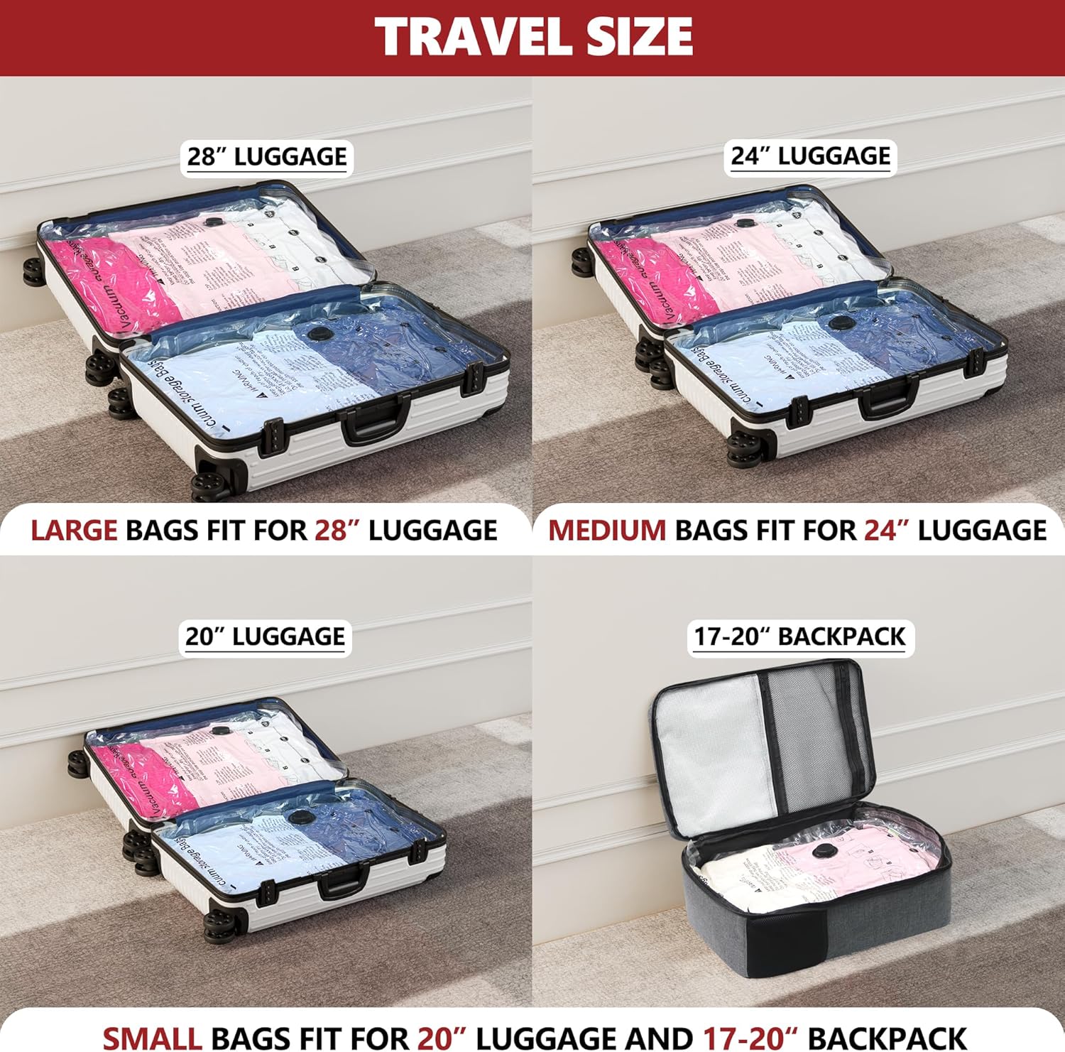 Vacuum Seal Bags for Clothing Travel and Home Storage, Travel Vacuum Bags with Electric Pump, Space Saver Compression Packing Cubes for Luggage Suitcase Bedding Blankets Clothes, 12 Combo – Image 3