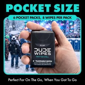 Alternative view of DUDE Wipes Mint Chill Pocket Packs - Travel Wipes - 6 Packs of 8 (48 Count) - On-The-Go Adult Flushable Wipes - Infused with Tea Tree Oil, Vitamin E, and Aloe - Septic and Sewer Safe