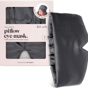 Kitsch Satin Sleep Mask - Eye Masks for Sleep, Softer Than Silk Satin Sleeping Mask Blindfold and Sleep Masks for Women and Men, Eye Care Travel Essentials - Charcoal Black