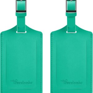 Travelambo Luggage Tags for Suitcases Faux Leather Privacy Protection 2 Pack Bag Tags Travel Accessories Essential, Blooming Green