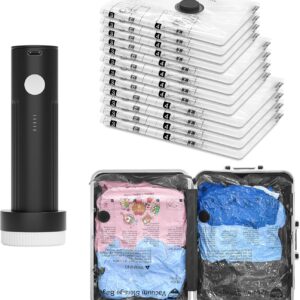 Vacuum Seal Bags for Clothing Travel and Home Storage, Travel Vacuum Bags with Electric Pump, Space Saver Compression Packing Cubes for Luggage Suitcase Bedding Blankets Clothes, 12 Combo