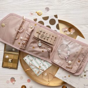 Alternative view of BAGSMART Travel Jewelry Organizer Case Foldable Small Jewelry Roll for Journey Rings, Necklaces, Earrings, Bracelets,Mini,Soft Pink