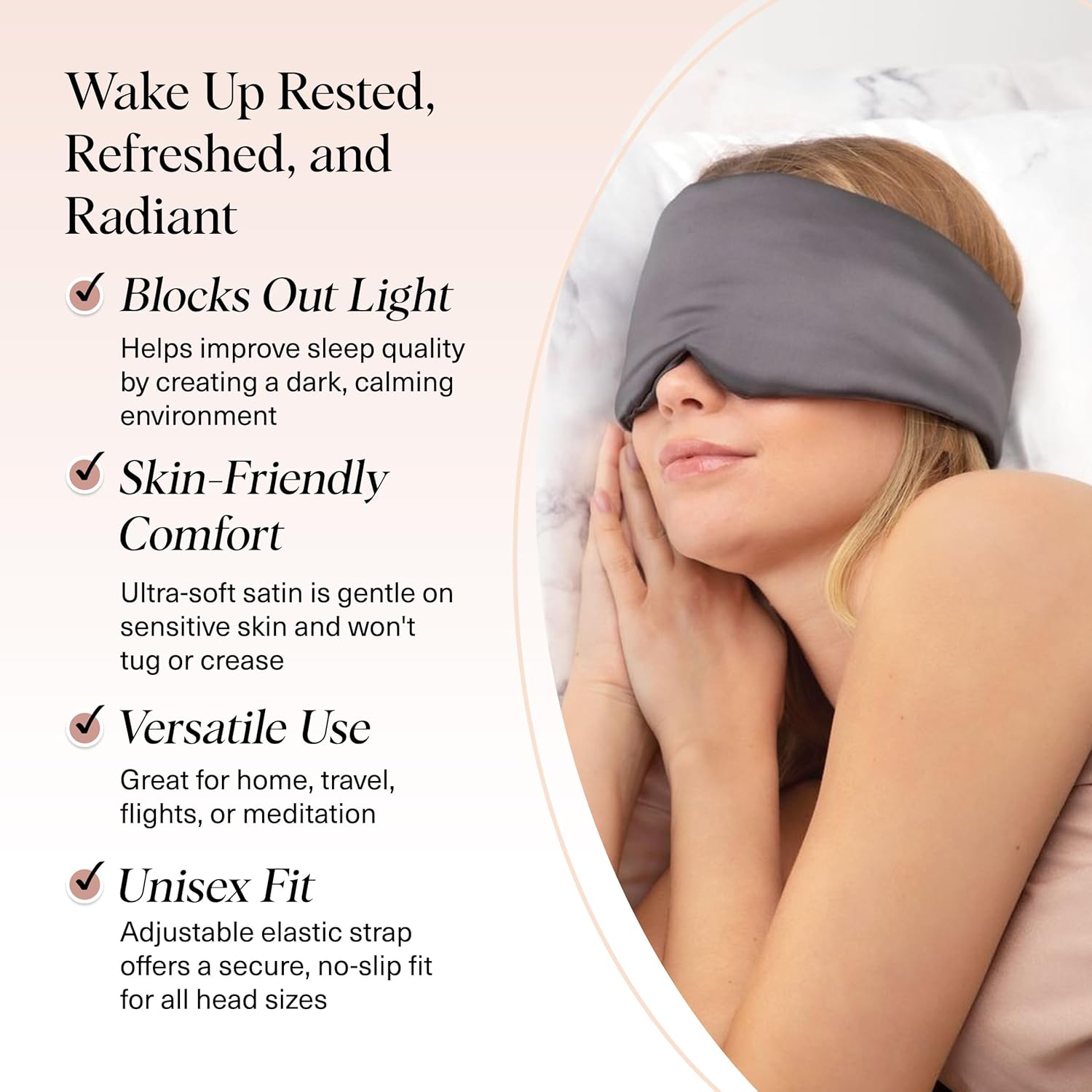 Kitsch Satin Sleep Mask - Eye Masks for Sleep, Softer Than Silk Satin Sleeping Mask Blindfold and Sleep Masks for Women and Men, Eye Care Travel Essentials - Charcoal Black – Image 5