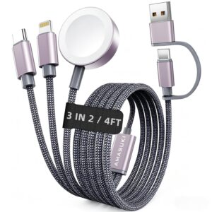 2026 Travel Essentials for Apple Watch Charger,Cruise Vacation Camping Essentials,iPhone Charger,Multi Charging Cable,3 in 2 Charging Docks for iWatch Series 11-2/Ultra,iPhone 17-12,Car