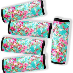 5 Pack Neoprene Luggage Handle Wraps Bright Luggage Tags/Identifiers/Marker/Grips Travel Accessories for Airplane/Flying/Luggage (Plum Blossom)