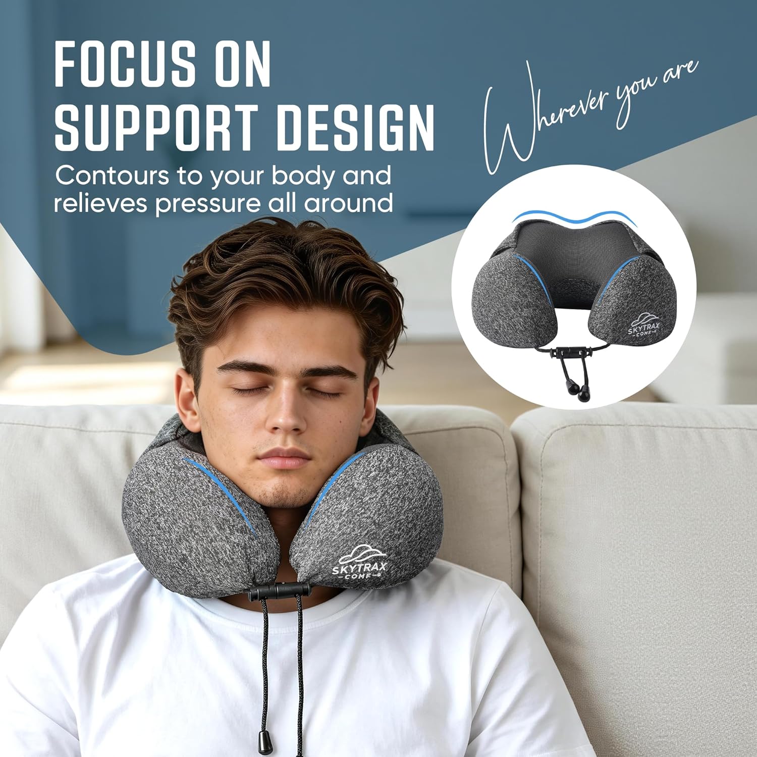 Travel Pillow with Extra Large Hood for Airplane Long Flights Privacy and Comfort Memory Foam with Skin-Friendly Cover for Road Trip Head&Neck Support for Plane Office Cars Sleeping & Rest (Grey) – Image 5