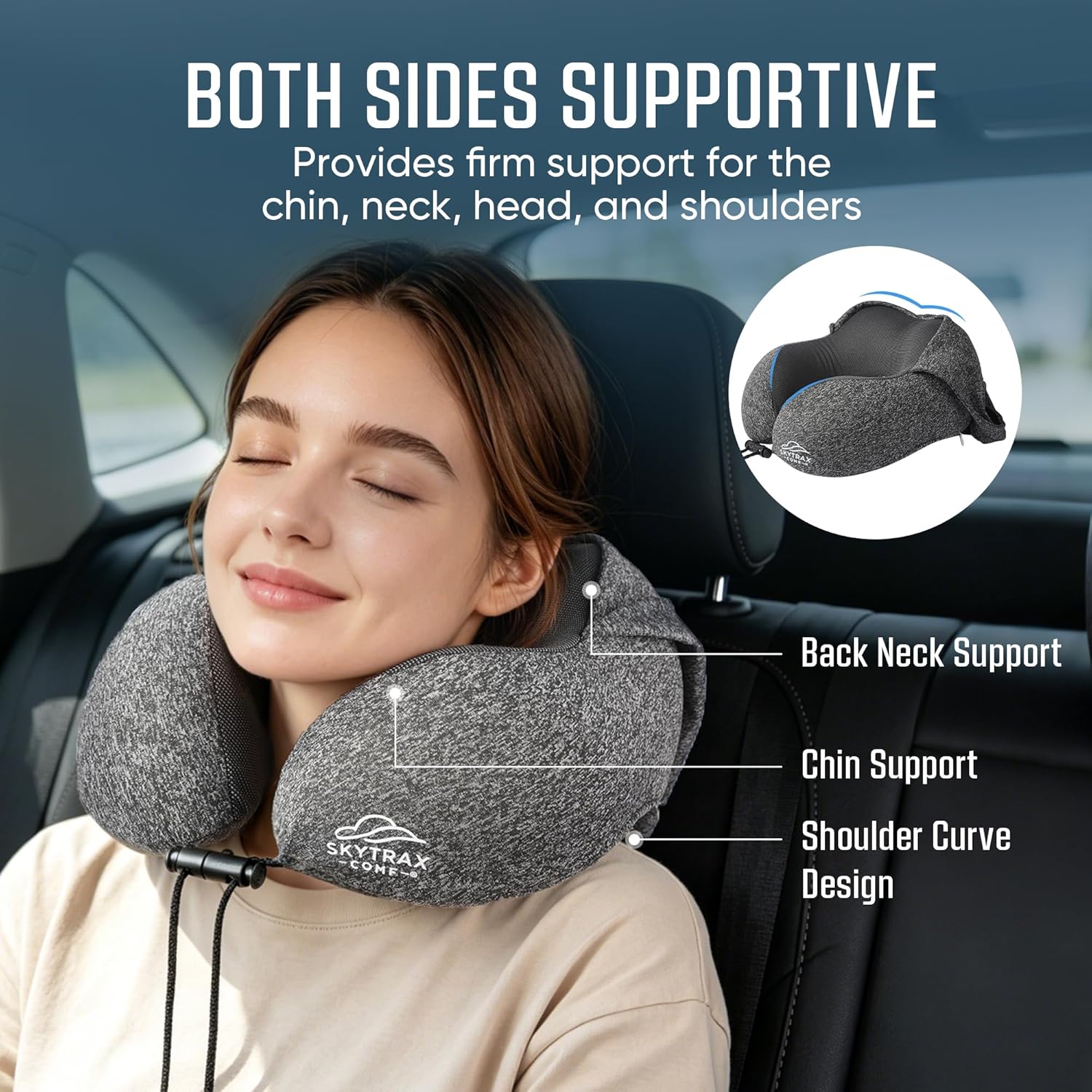 Travel Pillow with Extra Large Hood for Airplane Long Flights Privacy and Comfort Memory Foam with Skin-Friendly Cover for Road Trip Head&Neck Support for Plane Office Cars Sleeping & Rest (Grey) – Image 4