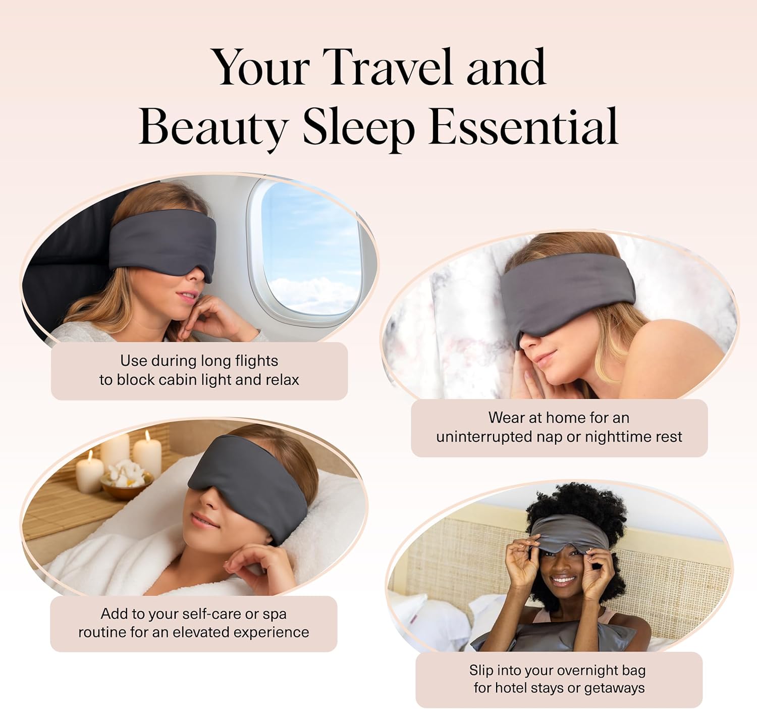 Kitsch Satin Sleep Mask - Eye Masks for Sleep, Softer Than Silk Satin Sleeping Mask Blindfold and Sleep Masks for Women and Men, Eye Care Travel Essentials - Charcoal Black – Image 6