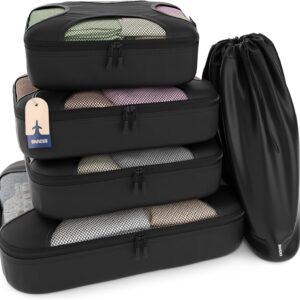 Shacke 5 Set Packing Cubes for Travel – Luggage Organizer & Suitcase Bags with Laundry Bag, Carry On Packing Organizer, Travel Accessories for Women Men (Pure Black)