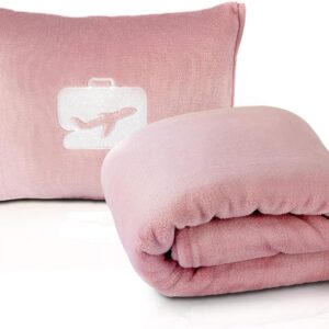 EverSnug Travel Blanket and Pillow - Ultra-Soft, Compact & Lightweight, 65x40 Inches, with Carry Case, Luggage Sleeve & Backpack Clip for Airplane Comfort (Light Pink)