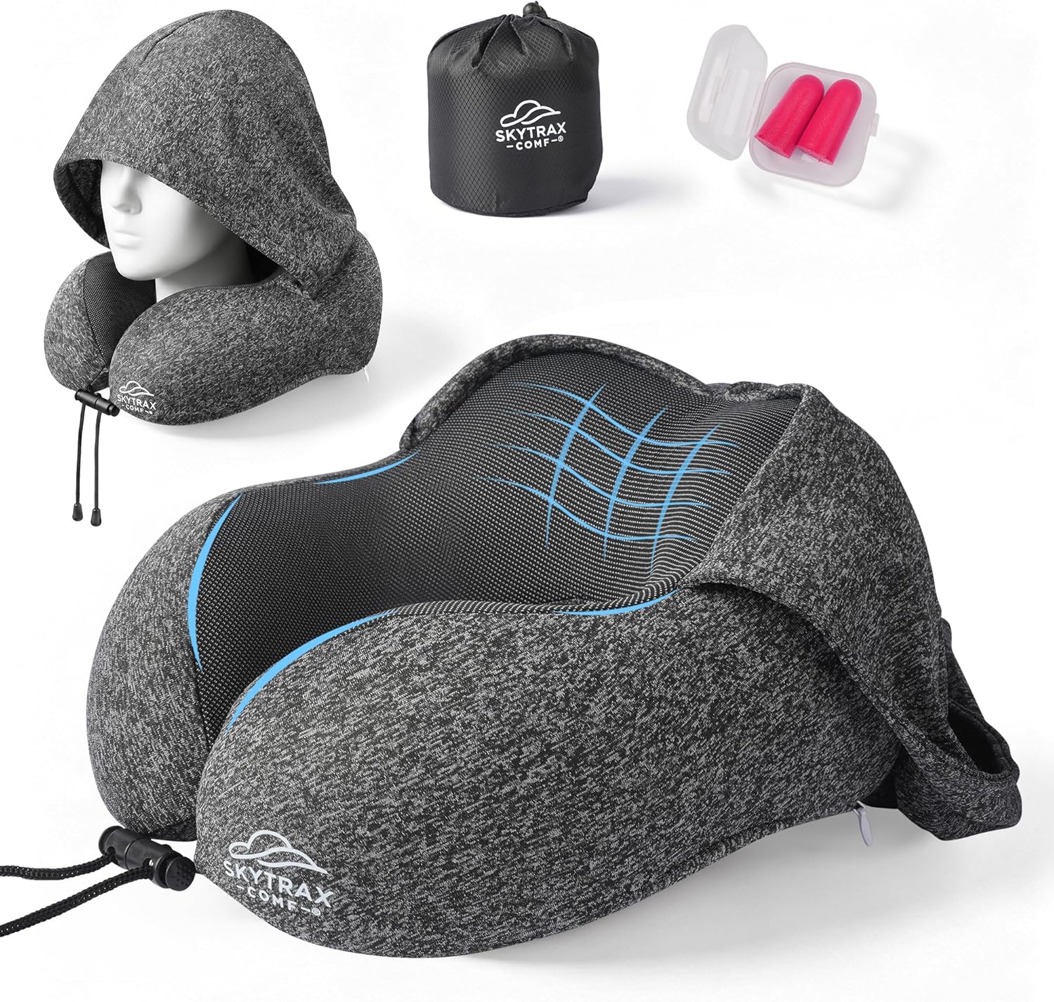 Travel Pillow with Extra Large Hood for Airplane Long Flights Privacy and Comfort Memory Foam with Skin-Friendly Cover for Road Trip Head&Neck Support for Plane Office Cars Sleeping & Rest (Grey) – Image 9